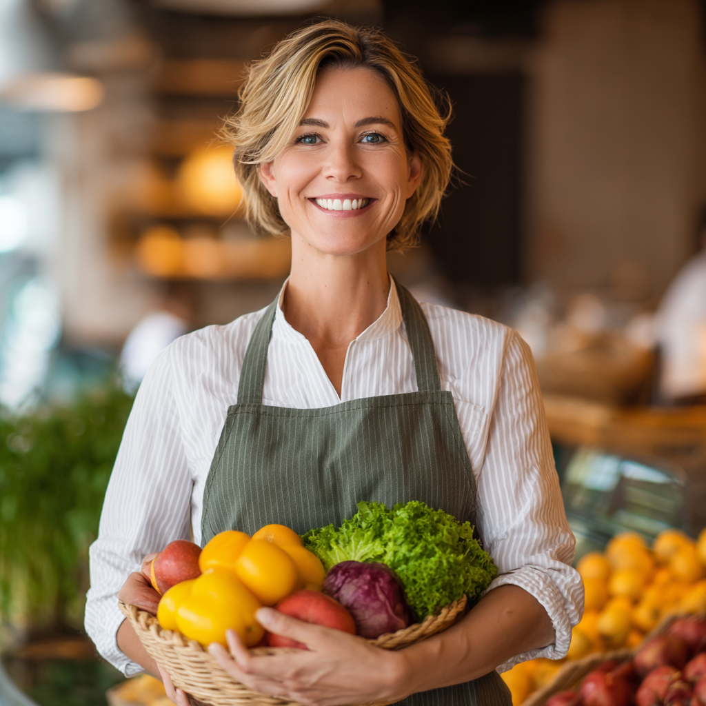 Усмихнати млади хора на европейска външност на възраст около 25-35 години, които се хранят здравословно в модерна кухня